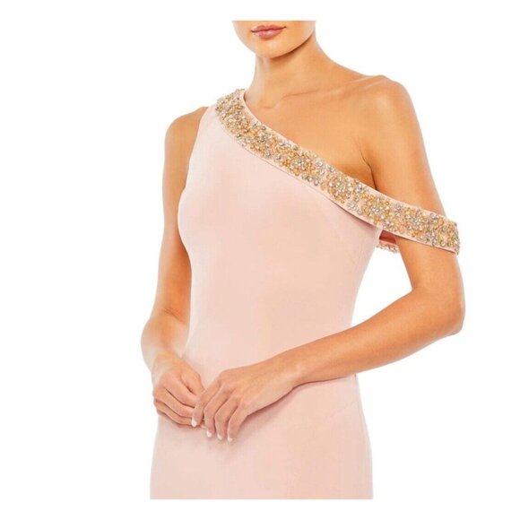 Mac Duggal Dress Gown Size 6 Pink Beaded Drop Shoulder Rhinestones 68163 $398 - Picture 3 of 16